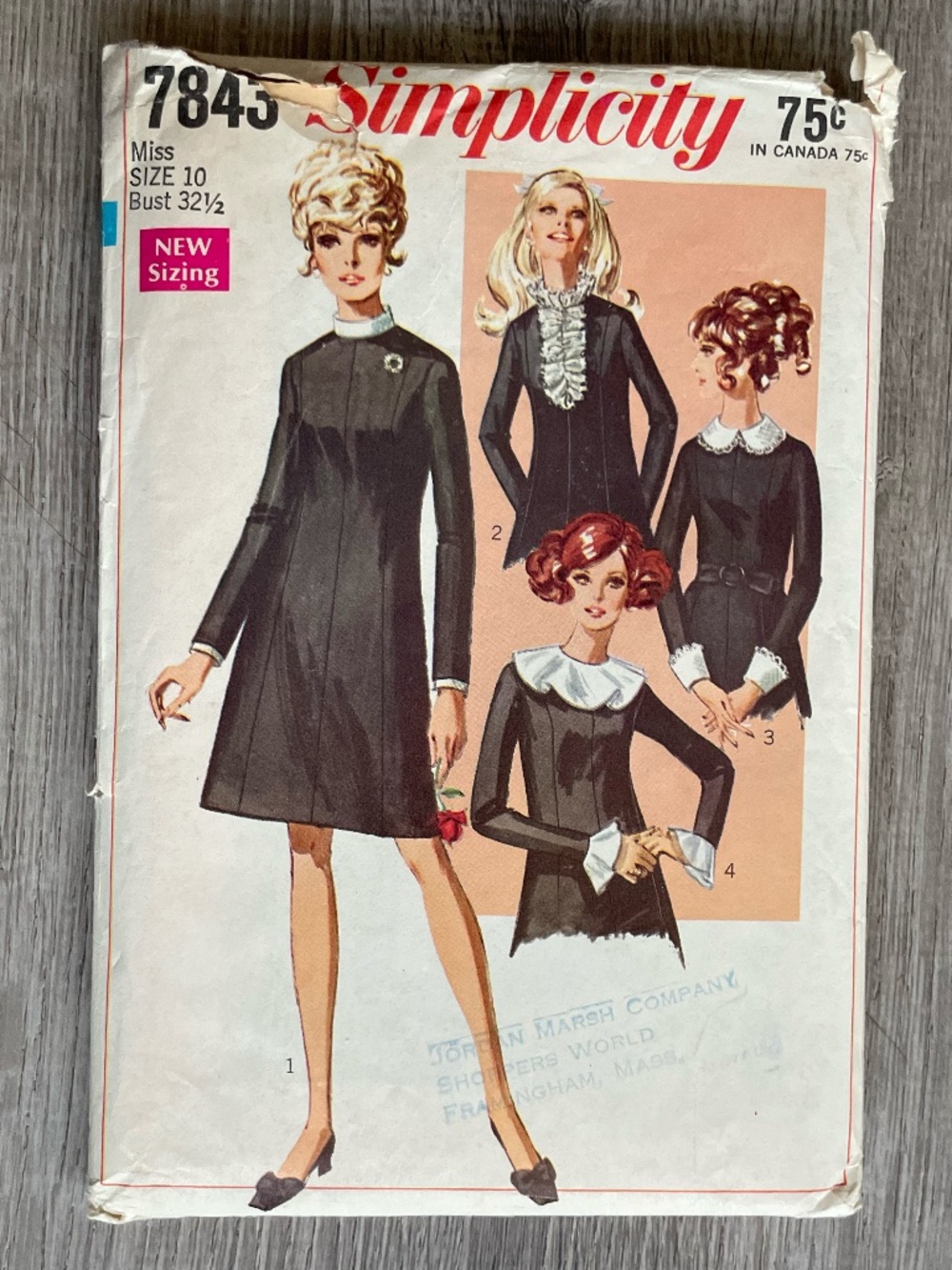 Vintage 1960s Simplicity 7843 Mini Dress Sewing Pattern Detachable Collars Cuffs